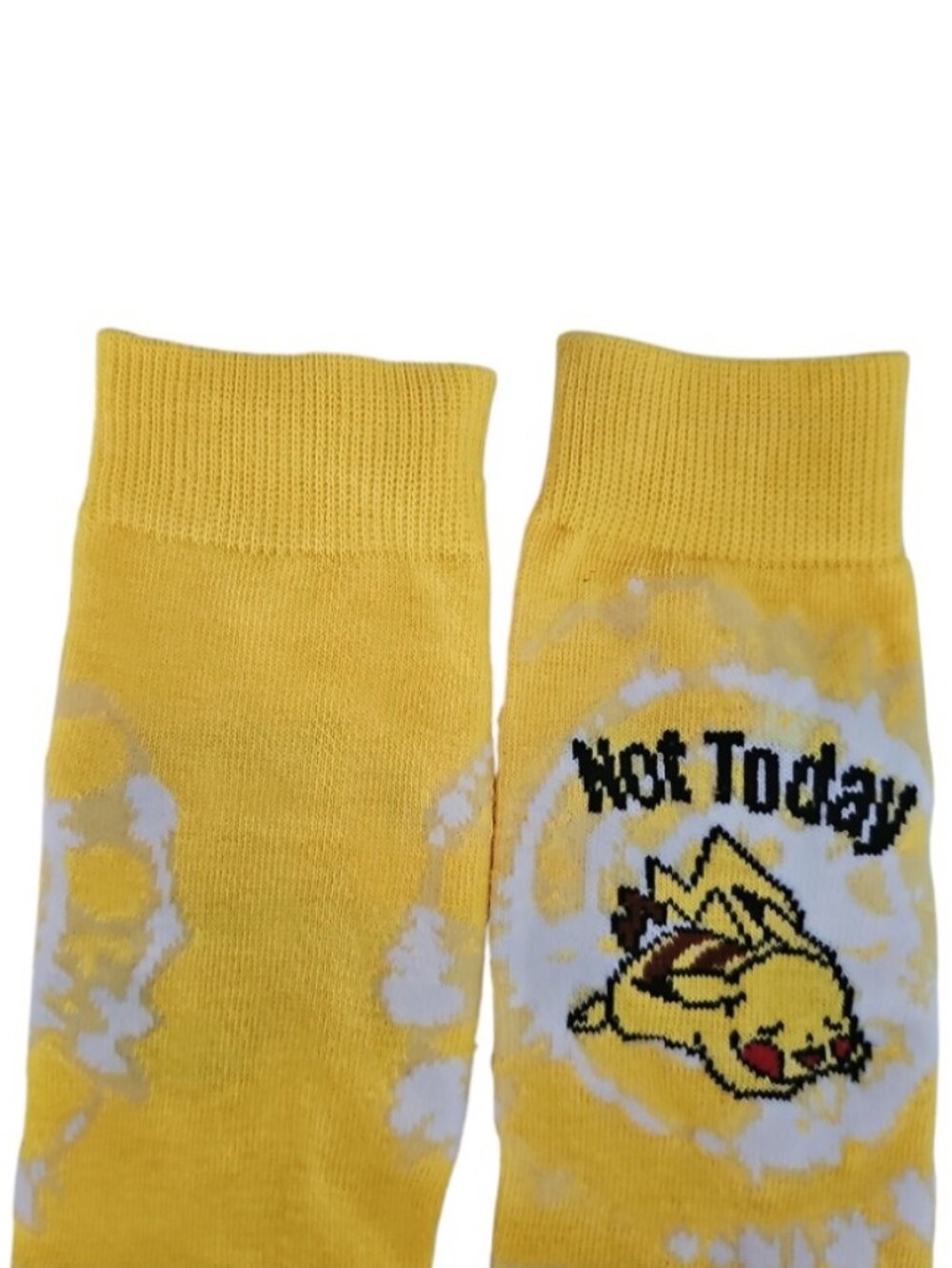 Pokemon Pikachu Not Today Crew Socks Yellow Tie Dye Novelty NWOT Animecore Gift - Picture 7 of 12